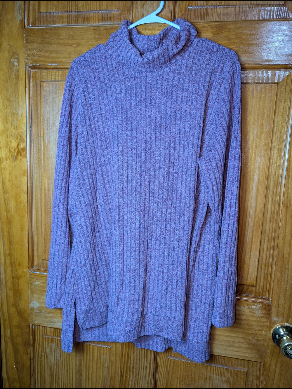 Ribbed Turtleneck Tunic Sweater - Mauve